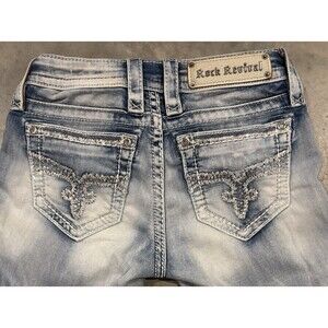 Rock Revival Skinny Jeans Maree Womens 25 Light Wash Stitch Embroidered Pockets